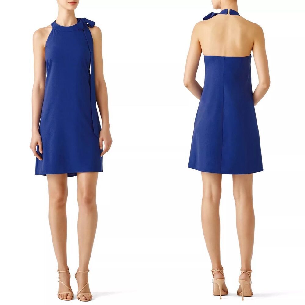Hutch Womens Buckle Halter Cobalt Blue Mini Dress Coastal Resort Wedding Small